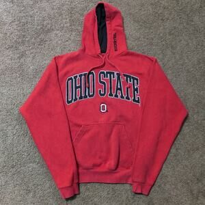 Vintage Ohio State Hoodie Mens Size M Red Fade Buckeyes Sweatshirt Pullover